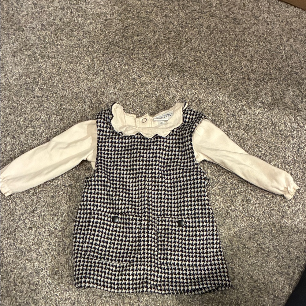 Stylish Kids Houndstooth Blouse with Cream Sleeves